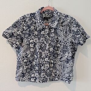 J.Crew Navy and White Mermaid Garden Floral Button-Up Shirt